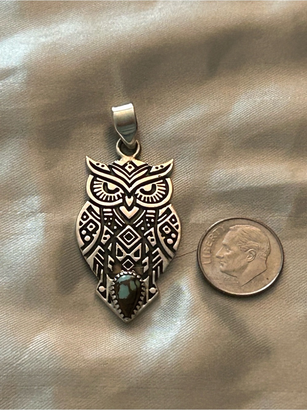 Sterling Silver Owl Pendant with Turquoise - Picture 4 of 4